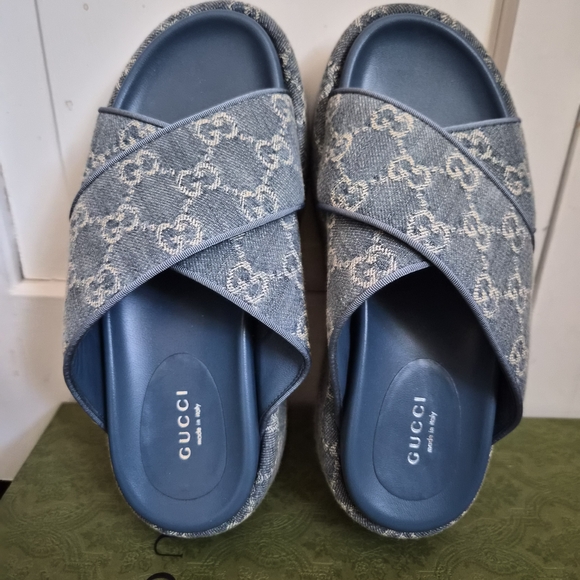 Gucci Denim Blue Patterned Slides - Picture 3 of 7